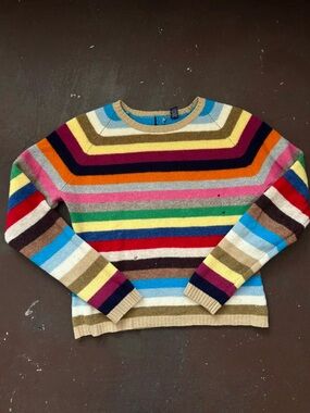 GAP 1999 Lambswool Crewneck Sweater Striped Rainbow Multicolor